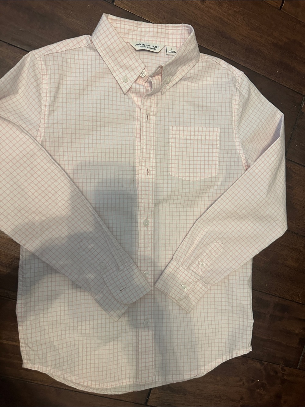 Janie and Jack White Shirt with Pink Grid Pattern